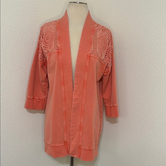 Soft Surroundings Tops - Coral Open Front Cardigan Lace Detail PXS but fits like Medium see measurements